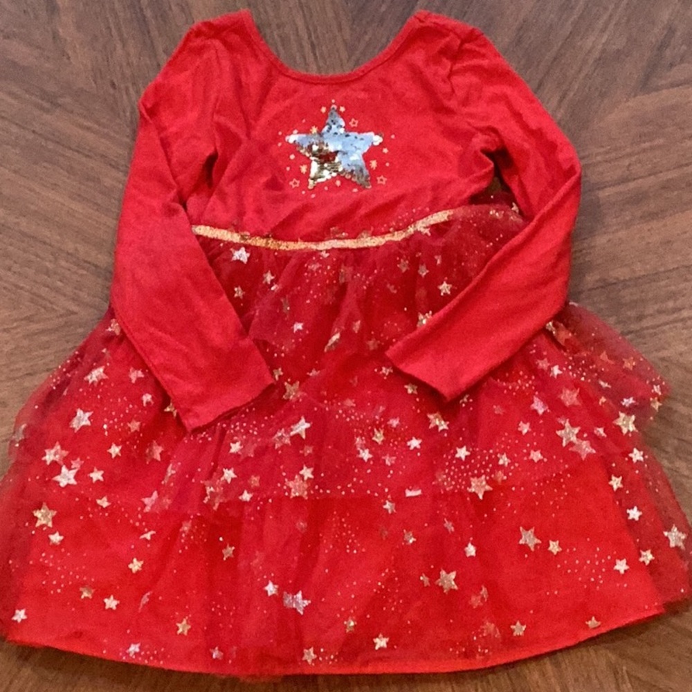 Cat & Jack Red and Gold Holiday Dress with Sparkly Accents